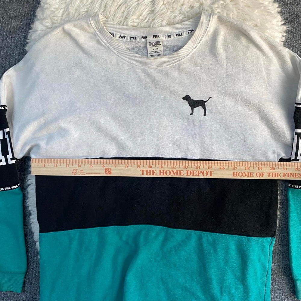 VS PINK COLORBLOCK WHITE BLACK TEAL LONG SLEEVE SHIRT PULLOVER Y2K CASUAL LOUNGE - Picture 7 of 8
